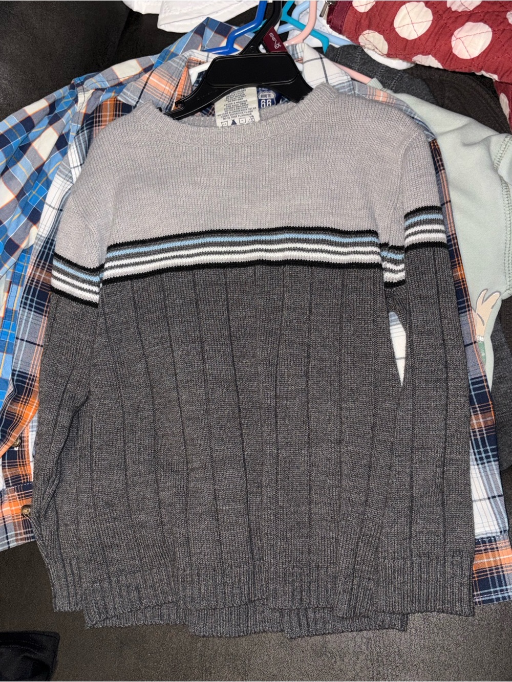 3/$20! Carter's Two-Tone Gray Ribbed Crewneck Sweater with Stripe Accent